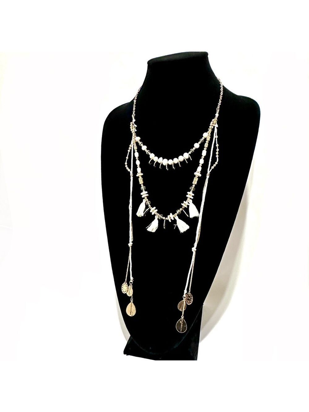 WHITE HOUSE BLACK MARKET Boho Luxe White & Gold Teardrop Layered Necklace | NWT - Picture 5 of 11
